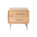 Modern Wooden Nightstand with Two Drawers and Sleek Metal Handles