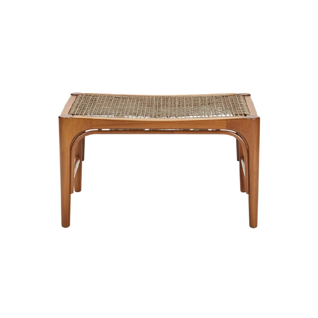 Mid-Century Modern Wood and Cane Ottoman Table